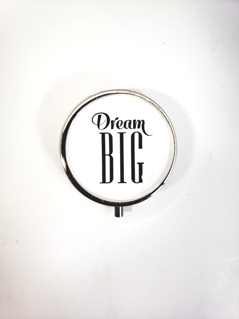 Vintage Collectible Small Dream Big White and Silver Trinket Container